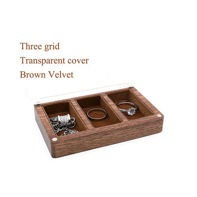 Tiga Slot Black Walnut Perhiasan Box Organizer Untuk Cincin Pernikahan Kalung Earring