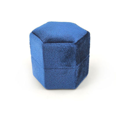G119 Blue Velvet Hexagonal Ring Packaging Box Perhiasan Mewah Kotak Hadiah