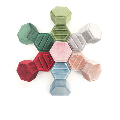 G118 Pink Velvet Hexagon Ring Box Elegante Schmuck-Organisator für Geschenke