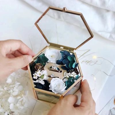 M5.5*11*6cm kotak penyimpanan perhiasan kaca rumah kaca heksagonal