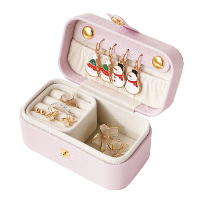 Portable Pearllescent Mauve Pink Jewelry Organizer Box untuk kenyamanan perjalanan dalam bahan PU