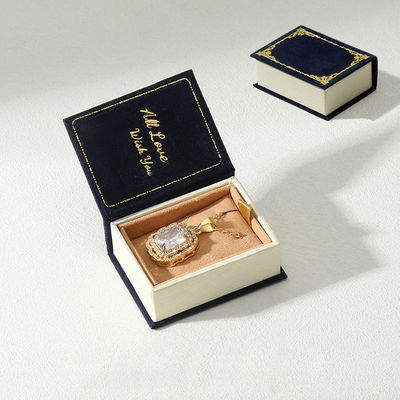 Vintage Book Style Mini Pendant Box in Royal Blue Premium Microfiber for Jewelry Display 4.0 × 5.6 × 2.2 cm