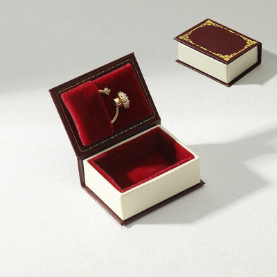 Vintage Book Style Mini Ring Box in Synthetic Leather Paper for Jewelry Display and Gift Packaging 4.0 × 5.6 × 2.2 cm 21g