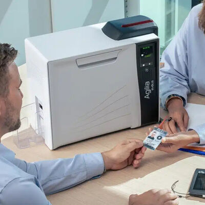 Evolis Agilia Retransfer ID Card Printer with 600 dpi Resolution, 150 Cards/Hour Speed, and Multi-OS Compatibility