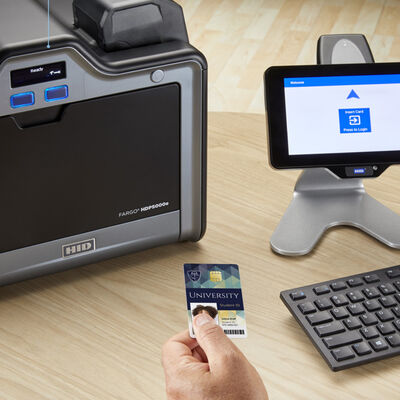 HID FARGO HDP5000E High Definition ID Card Printer with 300 dpi Resolution and High-definition Retransfer Printing at 133 Cards per Hour