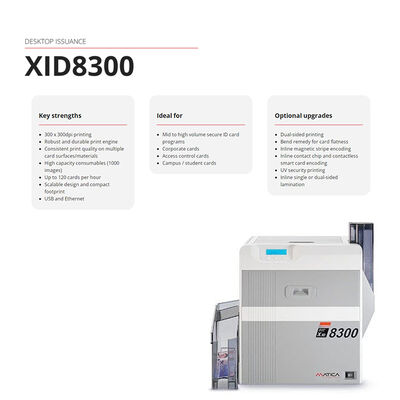Matica XID8300 PVC Card Printer with 300 dpi Resolution, 120 Cards per Hour, and UV Ribbon Security