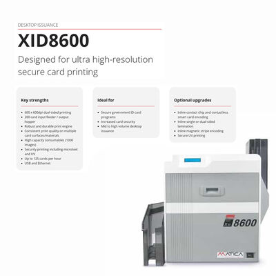 Matica XID8600 600dpi Resolution ID Card Printer with Microtext and UV Printing at 125 Cards Per Hour