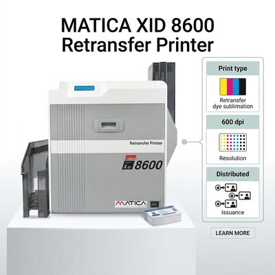 Identis XID8600 Retransfer Card Printer with 600dpi Print Resolution, Microtext and Covert UV Security Printing, and 1000 Image Ribbon Capacity for Government ID Programs
