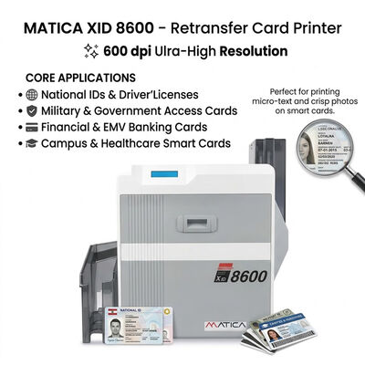Identis XID8600 Retransfer Card Printer with 600dpi High Definition Images and Security Features